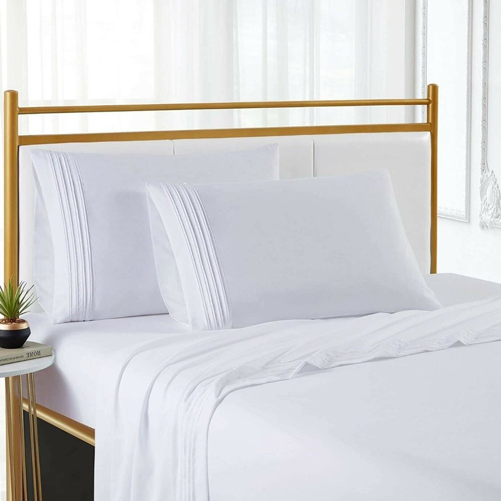 KING SIZE Spirit Linen Home White Pleated Microfiber Sheet Set WHITE